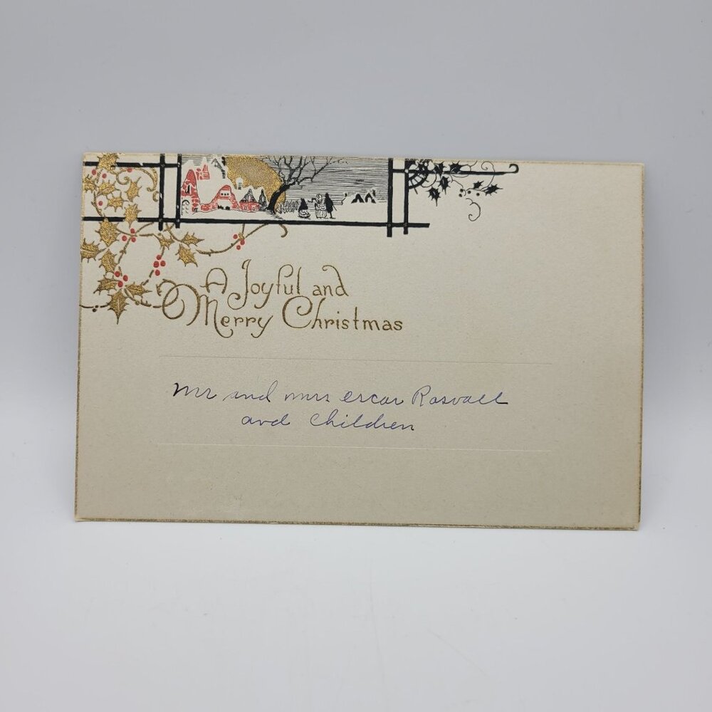 Vintage‎ Christmas Card With Gold Embossed Design